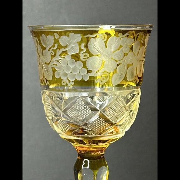 Vintage 19th Century Bohemian Wine Glass/Goblet, Amber Engraved - Picture 2 of 9